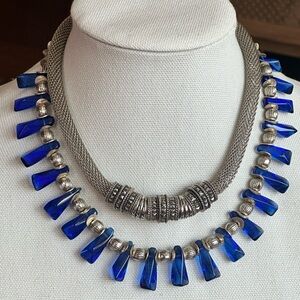 Elegant Blue and Silver Necklace- Set of 2